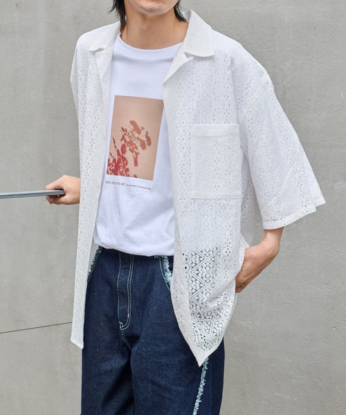 COLONY 2139(コロニートゥーワンスリーナイン)の「レース7分袖シャツ(シャツ/ブラウス・メンズ・ホワイト/ブラック・MEDIUM/LARGE)」の4枚目の写真