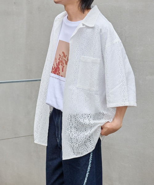 COLONY 2139(コロニートゥーワンスリーナイン)の「レース7分袖シャツ(シャツ/ブラウス・メンズ・ホワイト/ブラック・MEDIUM/LARGE)」の8枚目の写真