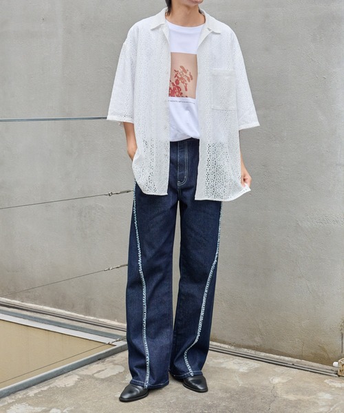 COLONY 2139(コロニートゥーワンスリーナイン)の「レース7分袖シャツ(シャツ/ブラウス・メンズ・ホワイト/ブラック・MEDIUM/LARGE)」の5枚目の写真