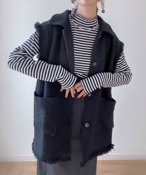 junoah（ジュノア）の「オーバーシルエットツイードベスト（ベスト・レディース・アイボリー/ホワイト×ブラック/ブラック・X-LARGE/LARGE/MEDIUM）」の4枚目の写真