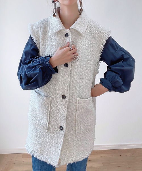 junoah（ジュノア）の「オーバーシルエットツイードベスト（ベスト・レディース・アイボリー/ホワイト×ブラック/ブラック・X-LARGE/LARGE/MEDIUM）」の8枚目の写真