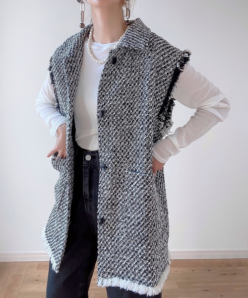 junoah（ジュノア）の「オーバーシルエットツイードベスト（ベスト・レディース・アイボリー/ホワイト×ブラック/ブラック・X-LARGE/LARGE/MEDIUM）」の10枚目の写真