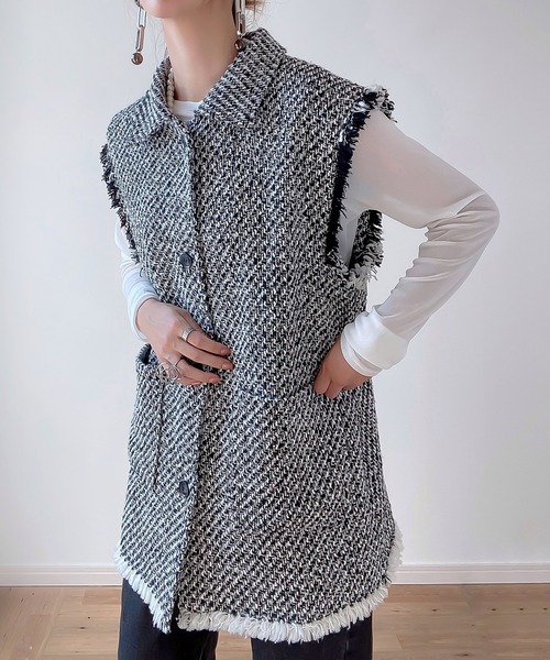 junoah（ジュノア）の「オーバーシルエットツイードベスト（ベスト・レディース・アイボリー/ホワイト×ブラック/ブラック・X-LARGE/LARGE/MEDIUM）」の11枚目の写真