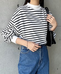 モックネックボリューム袖長袖Tシャツ
