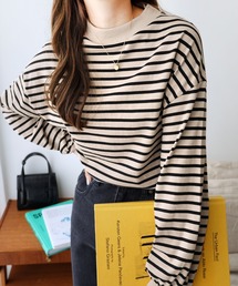 モックネックボリューム袖長袖Tシャツ