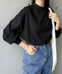 モックネックボリューム袖長袖Tシャツ