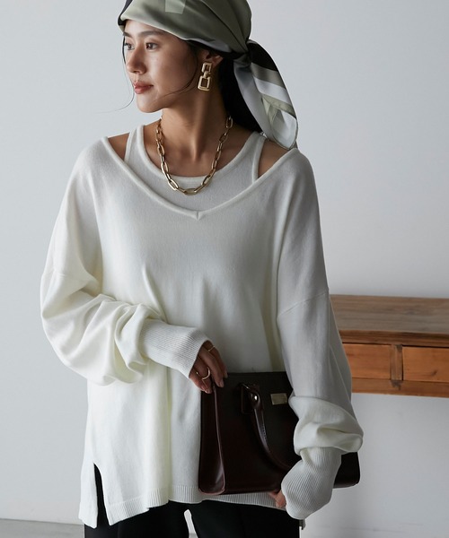 セール】【Anss.me】アメスリニットタンク＆ディープVネックニット  