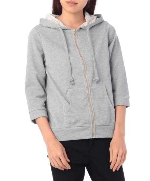 grove(グローブ)の「フード裏レース七分袖パーカー(パーカー・レディース・ホワイト/グリーン/ブルー/グレー・03/02)」の2枚目の写真