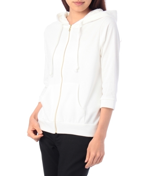 grove(グローブ)の「フード裏レース七分袖パーカー(パーカー・レディース・ホワイト/グリーン/ブルー/グレー・03/02)」の1枚目の写真