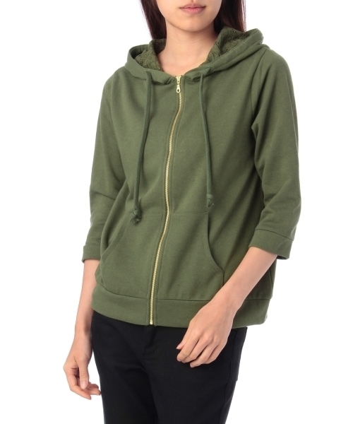 grove(グローブ)の「フード裏レース七分袖パーカー(パーカー・レディース・ホワイト/グリーン/ブルー/グレー・03/02)」の3枚目の写真