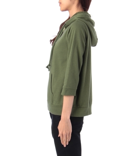 grove(グローブ)の「フード裏レース七分袖パーカー(パーカー・レディース・ホワイト/グリーン/ブルー/グレー・03/02)」の5枚目の写真