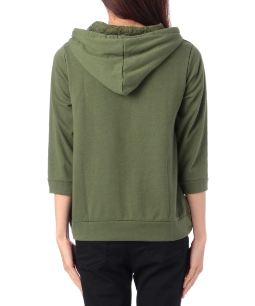 grove(グローブ)の「フード裏レース七分袖パーカー(パーカー・レディース・ホワイト/グリーン/ブルー/グレー・03/02)」の6枚目の写真