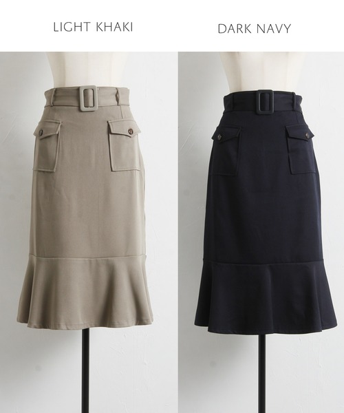 tocco closet(トッコ クローゼット)の「ベルト&ポケット付きマーメイドワークスカート(スカート・レディース・ライトカーキ/ダークネイビー・M)」の7枚目の写真