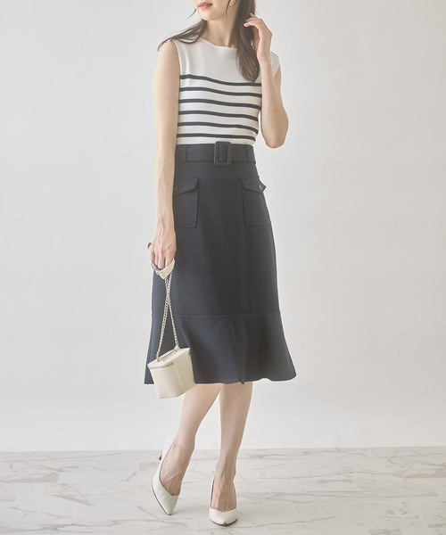 tocco closet(トッコ クローゼット)の「ベルト&ポケット付きマーメイドワークスカート(スカート・レディース・ライトカーキ/ダークネイビー・M)」の10枚目の写真