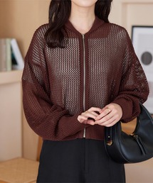 メッシュニット」に該当するカーディガン/ボレロ（ブラウン/茶色