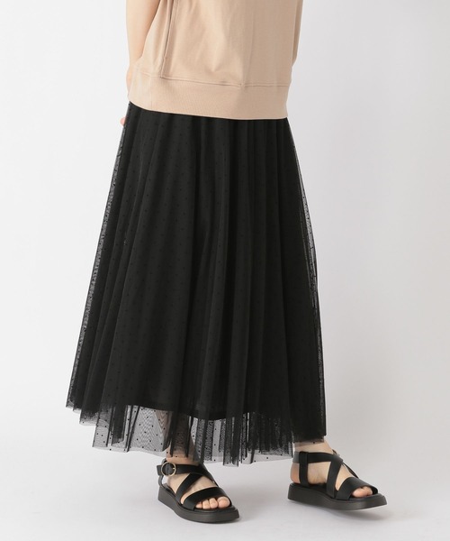 studio CLIP(スタディオクリップ)の「ドットチュールスカート(スカート・レディース・ブラック/モカ・FREE)」の4枚目の写真