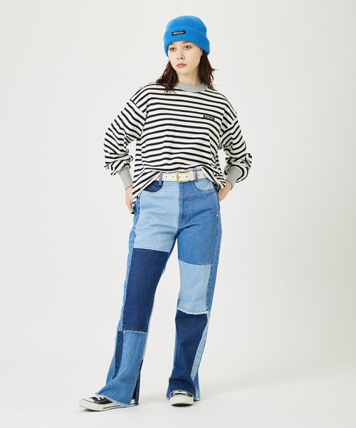 MILKFED.（ミルクフェド）の「BAR LOGO CRASH KNIT CAP（ニットキャップ/ビーニー・レディース・オレンジ/ブルー/ブラック・ONE SIZE）」の4枚目の写真