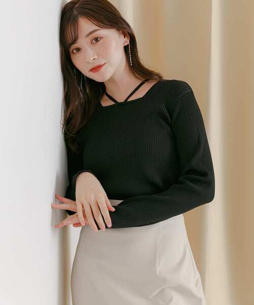 HEYUMM（ヘユム）の「ホルタースクエアネックコンパクトセーター（ニット/セーター・レディース・オフホワイト/オレンジ/ブラック・ONE）」の3枚目の写真