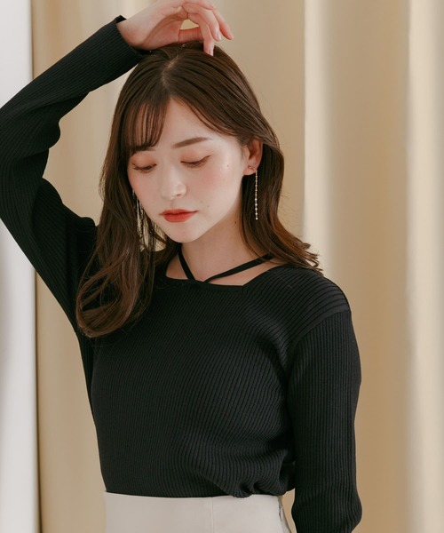 HEYUMM（ヘユム）の「ホルタースクエアネックコンパクトセーター（ニット/セーター・レディース・オフホワイト/オレンジ/ブラック・ONE）」の13枚目の写真