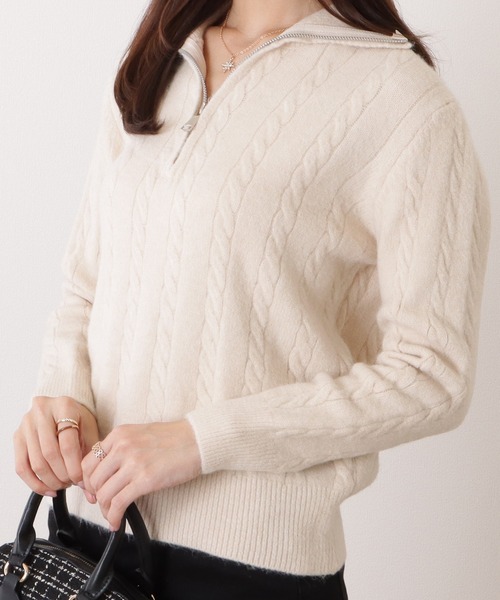 Lace Ladies(レースレディース)の「ケーブル柄ハーフジップニットプルオーバー(ニット/セーター・レディース・ブラック/ダークグレー/ピンク/アイボリー・FREE)」の22枚目の写真
