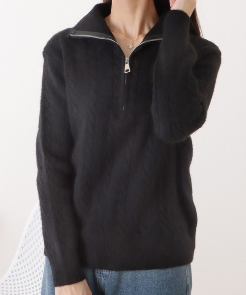 Lace Ladies(レースレディース)の「ケーブル柄ハーフジップニットプルオーバー(ニット/セーター・レディース・ブラック/ダークグレー/ピンク/アイボリー・FREE)」の5枚目の写真