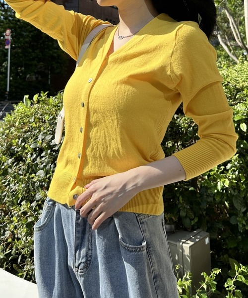 Silly（シリー）の「【韓国コーデに◎】9 color Vネックカーディガン（カーディガン/ボレロ・レディース・ブラウン/グリーン/ブラック/ライトブルー/ベージュ/グレー/ライトグリーン/ピンク/イエロー・FREE）」の8枚目の写真