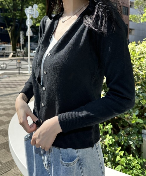 Silly（シリー）の「【韓国コーデに◎】9 color Vネックカーディガン（カーディガン/ボレロ・レディース・ブラウン/グリーン/ブラック/ライトブルー/ベージュ/グレー/ライトグリーン/ピンク/イエロー・FREE）」の2枚目の写真