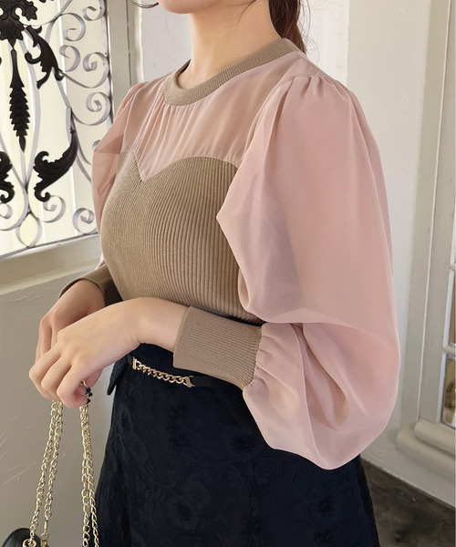 MIIA（ミーア）の「シアースリーブニットトップス（ニット/セーター・レディース・ベージュ/ブラック/ボルドー・FREE）」の13枚目の写真