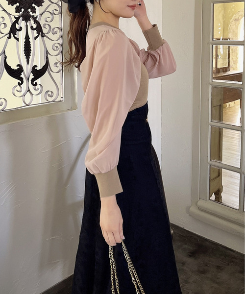 MIIA（ミーア）の「シアースリーブニットトップス（ニット/セーター・レディース・ベージュ/ブラック/ボルドー・FREE）」の14枚目の写真