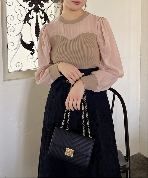 MIIA（ミーア）の「シアースリーブニットトップス（ニット/セーター・レディース・ベージュ/ブラック/ボルドー・FREE）」の16枚目の写真