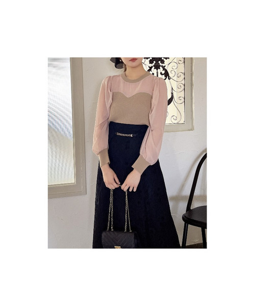 MIIA（ミーア）の「シアースリーブニットトップス（ニット/セーター・レディース・ベージュ/ブラック/ボルドー・FREE）」の19枚目の写真