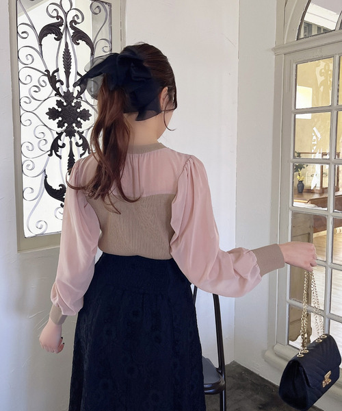 MIIA（ミーア）の「シアースリーブニットトップス（ニット/セーター・レディース・ベージュ/ブラック/ボルドー・FREE）」の21枚目の写真