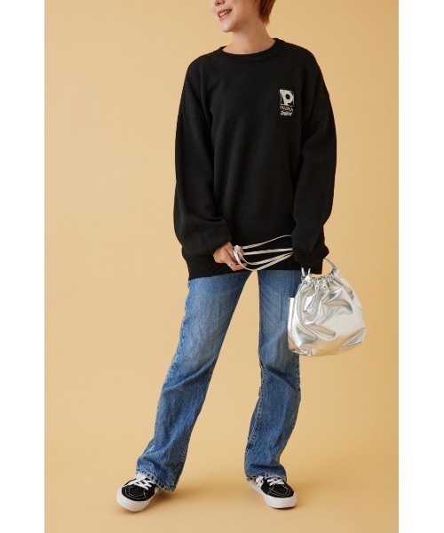 RODEO CROWNS WIDE BOWL（ロデオクラウンズワイドボウル）の「PIZZA-LA CREW KNITトップス（ニット/セーター・レディース・グレー×ホワイト/ブラック・FREE）」の3枚目の写真