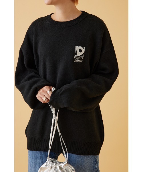 RODEO CROWNS WIDE BOWL（ロデオクラウンズワイドボウル）の「PIZZA-LA CREW KNITトップス（ニット/セーター・レディース・グレー×ホワイト/ブラック・FREE）」の6枚目の写真