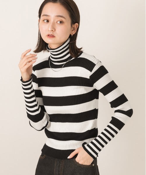 ad thie（アドティエ）の「ハイネック ランダムボーダーリブニット（ニット/セーター・レディース・ブラック/グリーン・FREE）」の8枚目の写真
