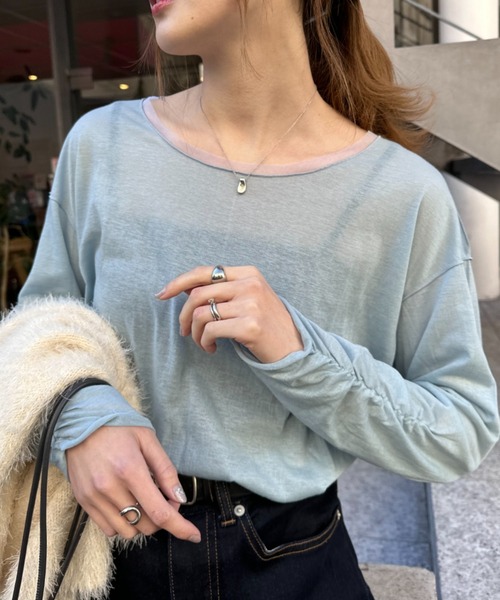 CIAOPANIC TYPY(チャオパニックティピー)の「袖くしゅくしゅシアーTEE(Tシャツ/カットソー・レディース・ブルー/オフホワイト/ブラック・ONE SIZE)」の3枚目の写真