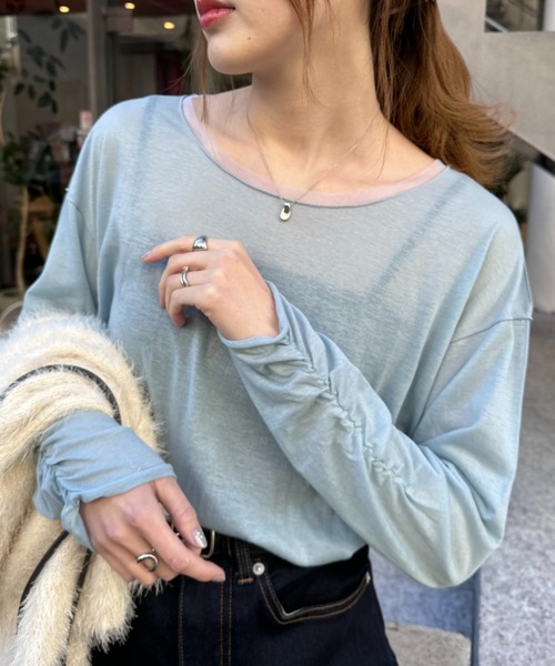 CIAOPANIC TYPY(チャオパニックティピー)の「袖くしゅくしゅシアーTEE(Tシャツ/カットソー・レディース・ブルー/オフホワイト/ブラック・ONE SIZE)」の17枚目の写真