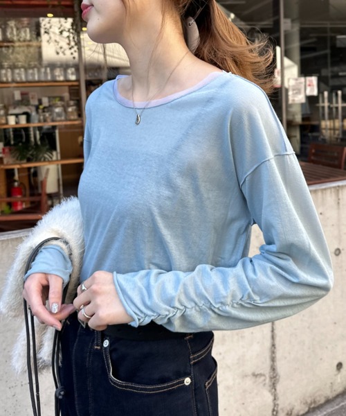 CIAOPANIC TYPY(チャオパニックティピー)の「袖くしゅくしゅシアーTEE(Tシャツ/カットソー・レディース・ブルー/オフホワイト/ブラック・ONE SIZE)」の21枚目の写真