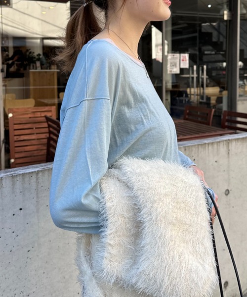 CIAOPANIC TYPY(チャオパニックティピー)の「袖くしゅくしゅシアーTEE(Tシャツ/カットソー・レディース・ブルー/オフホワイト/ブラック・ONE SIZE)」の22枚目の写真