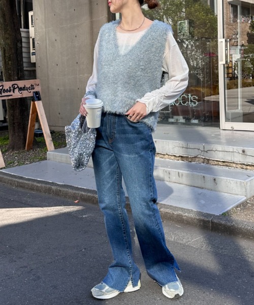 CIAOPANIC TYPY(チャオパニックティピー)の「袖くしゅくしゅシアーTEE(Tシャツ/カットソー・レディース・ブルー/オフホワイト/ブラック・ONE SIZE)」の4枚目の写真