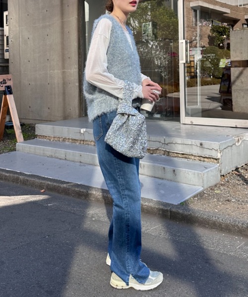 CIAOPANIC TYPY(チャオパニックティピー)の「袖くしゅくしゅシアーTEE(Tシャツ/カットソー・レディース・ブルー/オフホワイト/ブラック・ONE SIZE)」の5枚目の写真