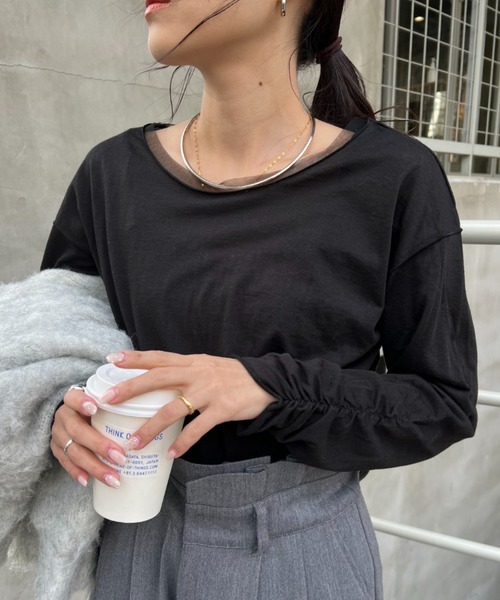 CIAOPANIC TYPY(チャオパニックティピー)の「袖くしゅくしゅシアーTEE(Tシャツ/カットソー・レディース・ブルー/オフホワイト/ブラック・ONE SIZE)」の11枚目の写真