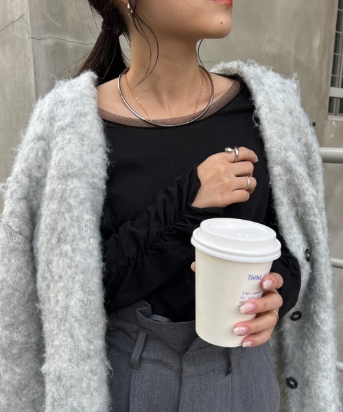 CIAOPANIC TYPY(チャオパニックティピー)の「袖くしゅくしゅシアーTEE(Tシャツ/カットソー・レディース・ブルー/オフホワイト/ブラック・ONE SIZE)」の9枚目の写真