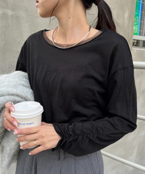 CIAOPANIC TYPY(チャオパニックティピー)の「袖くしゅくしゅシアーTEE(Tシャツ/カットソー・レディース・ブルー/オフホワイト/ブラック・ONE SIZE)」の10枚目の写真