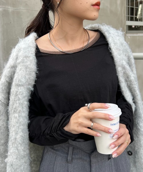 CIAOPANIC TYPY(チャオパニックティピー)の「袖くしゅくしゅシアーTEE(Tシャツ/カットソー・レディース・ブルー/オフホワイト/ブラック・ONE SIZE)」の8枚目の写真