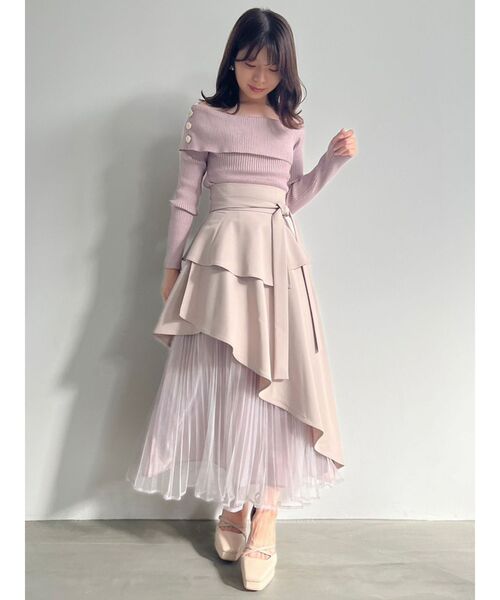 アシメティアードプリーツスカートⅡ dazzlin セール】アシメティアードプリーツスカートⅡ（スカート