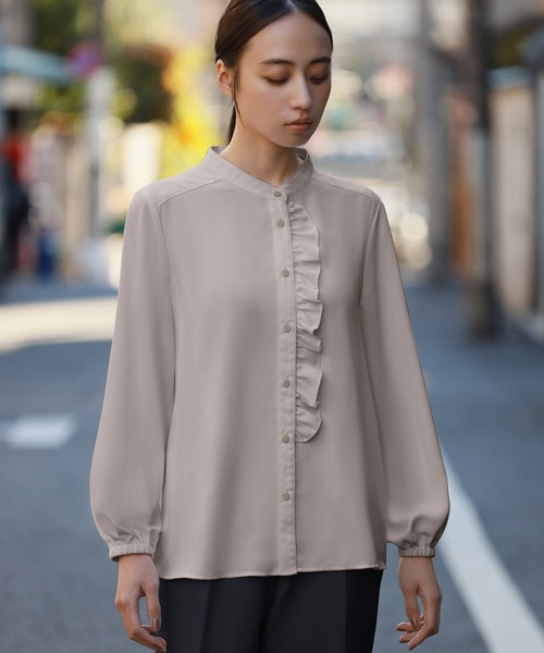 セール】ミニフリルスタンドカラーブラウス オフィス ビジネス