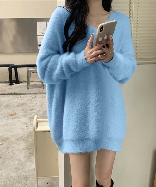 Miniministore(ミニミニストア)の「ニットチュニック レディース 長袖(ニット/セーター・レディース・ホワイト/ライトブルー/ブラック/グレイッシュベージュ・FREE)」の4枚目の写真
