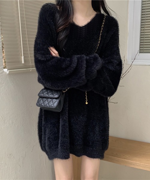Miniministore(ミニミニストア)の「ニットチュニック レディース 長袖(ニット/セーター・レディース・ホワイト/ライトブルー/ブラック/グレイッシュベージュ・FREE)」の3枚目の写真