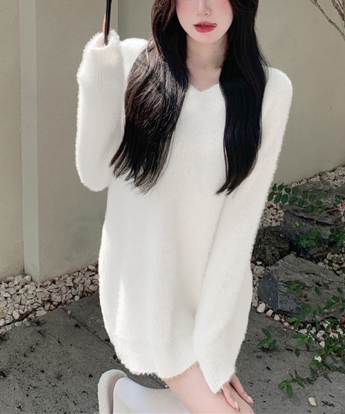 Miniministore(ミニミニストア)の「ニットチュニック レディース 長袖(ニット/セーター・レディース・ホワイト/ライトブルー/ブラック/グレイッシュベージュ・FREE)」の10枚目の写真